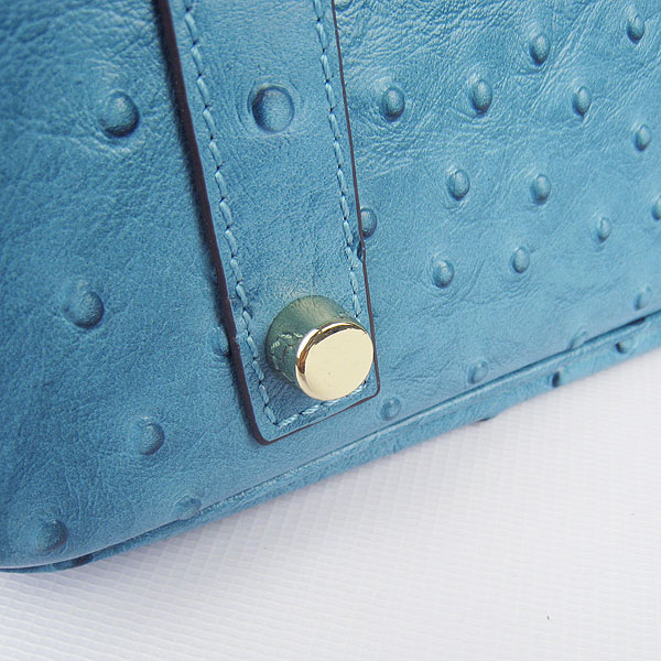 High Quality Fake Hermes Birkin 35CM Ostrich Veins Handbag Blue 6089